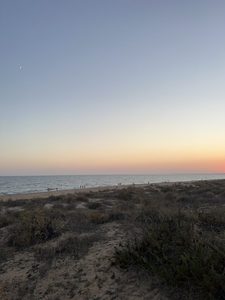 Playa, puesta de sol
